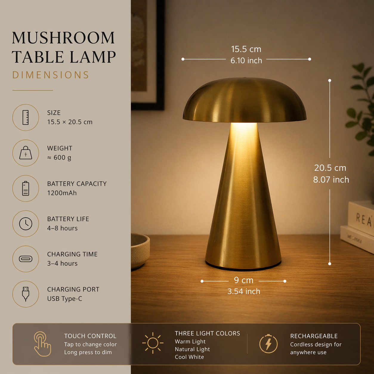 Mushroom Touch Dimmable Table Lamp