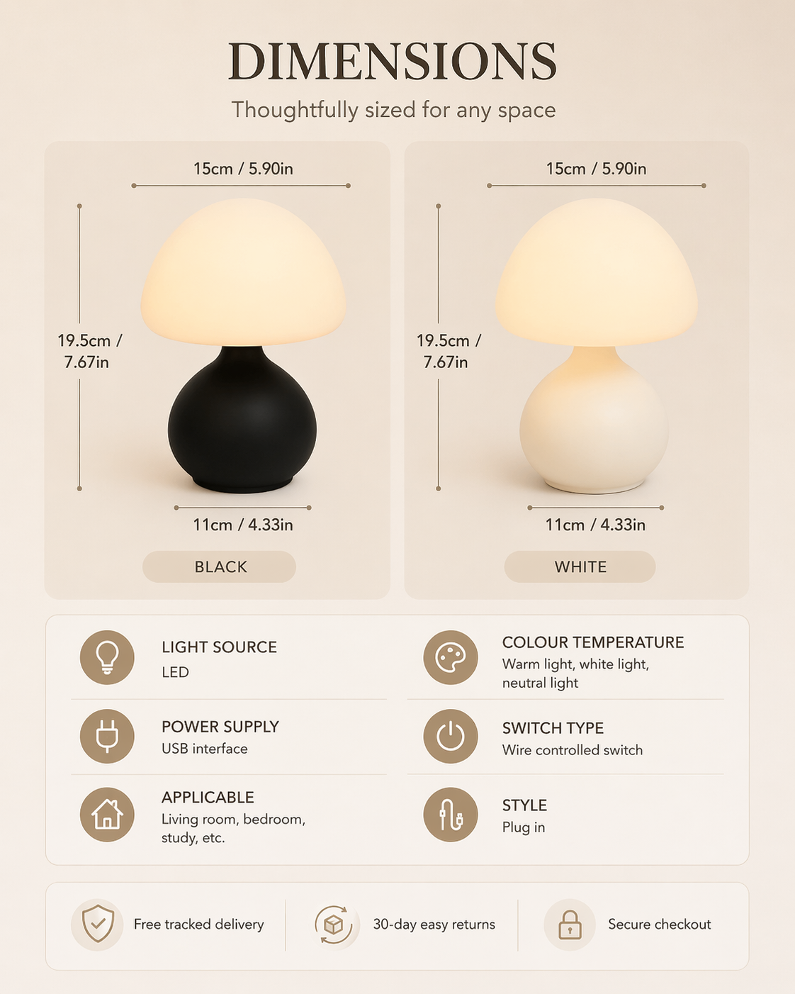 Touch Dimmable USB Mushroom Lamp