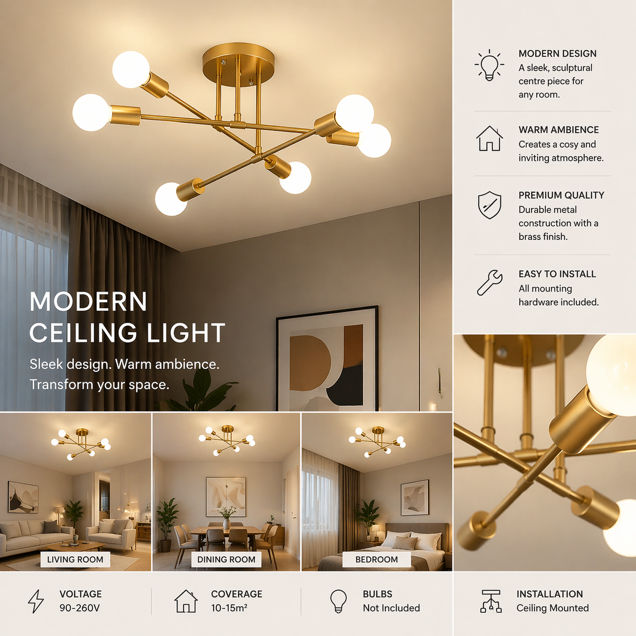 Brass Multi-Arm Ceiling Light
