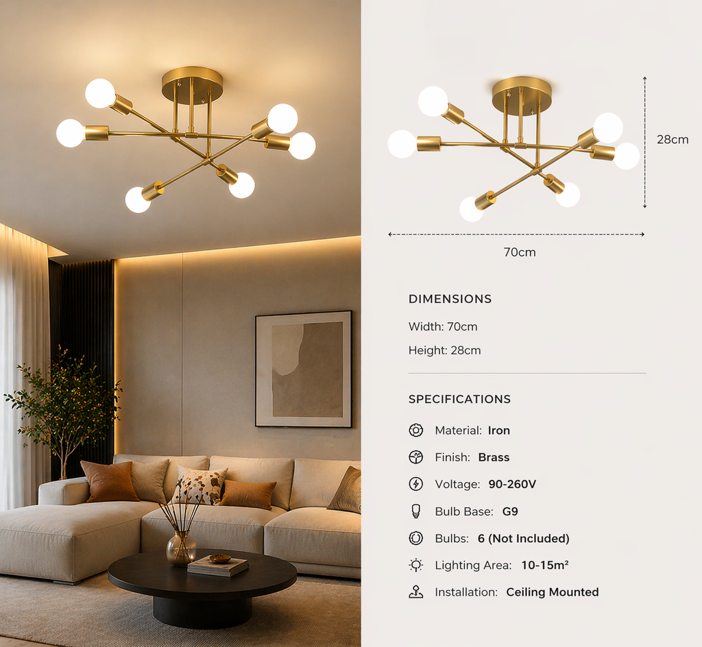 Brass Multi-Arm Ceiling Light