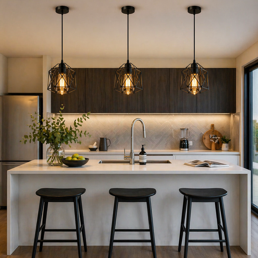 Modern Industrial Cage Pendant Light – E27 Kitchen & Dining Lighting
