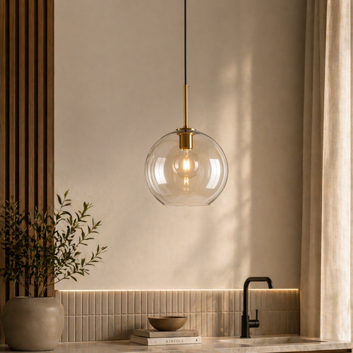 Glass Pendant Ceiling Light – Modern Hanging Fixture – Warm Ambient Kitchen Lighting