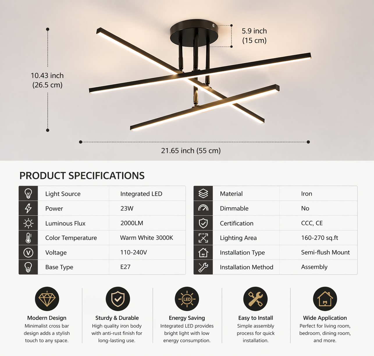 Modern Linear Ceiling Light Minimal LED Bar Chandelier