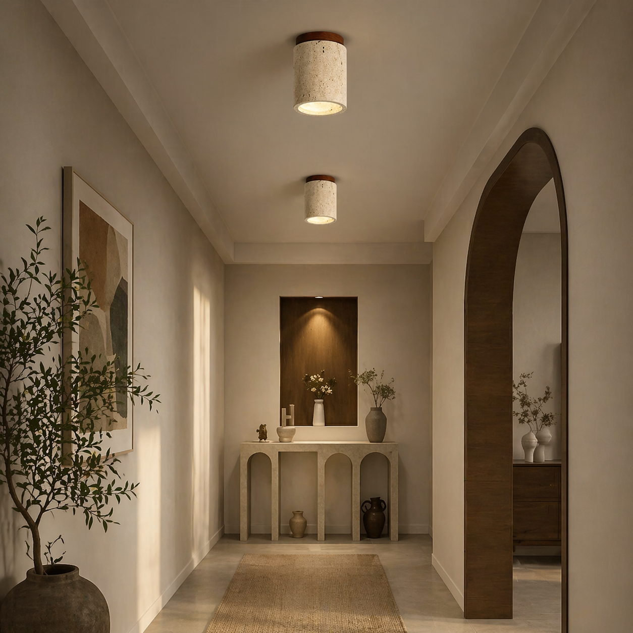 Travertine Stone Flush Mount Ceiling Light
