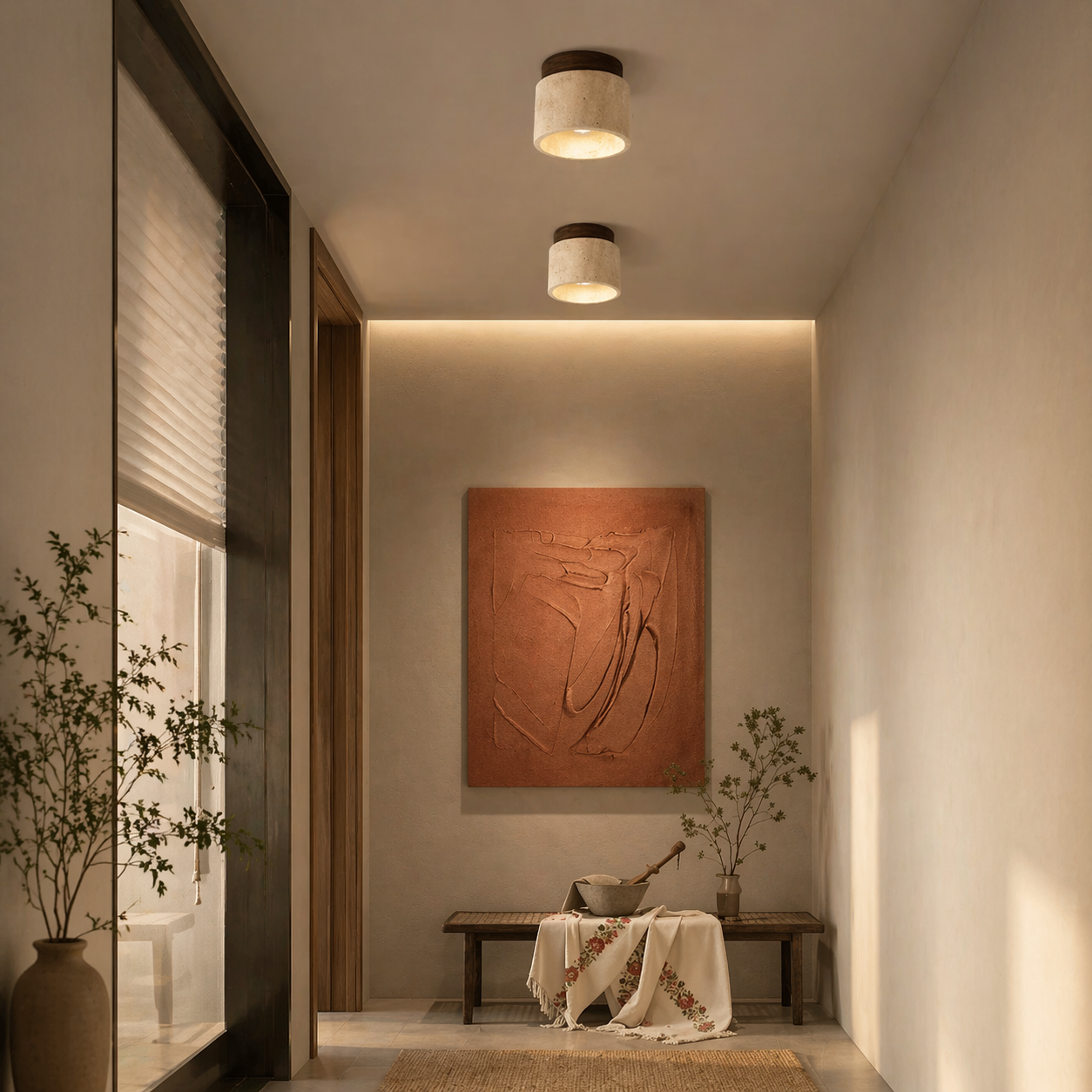 Travertine Stone Flush Mount Ceiling Light