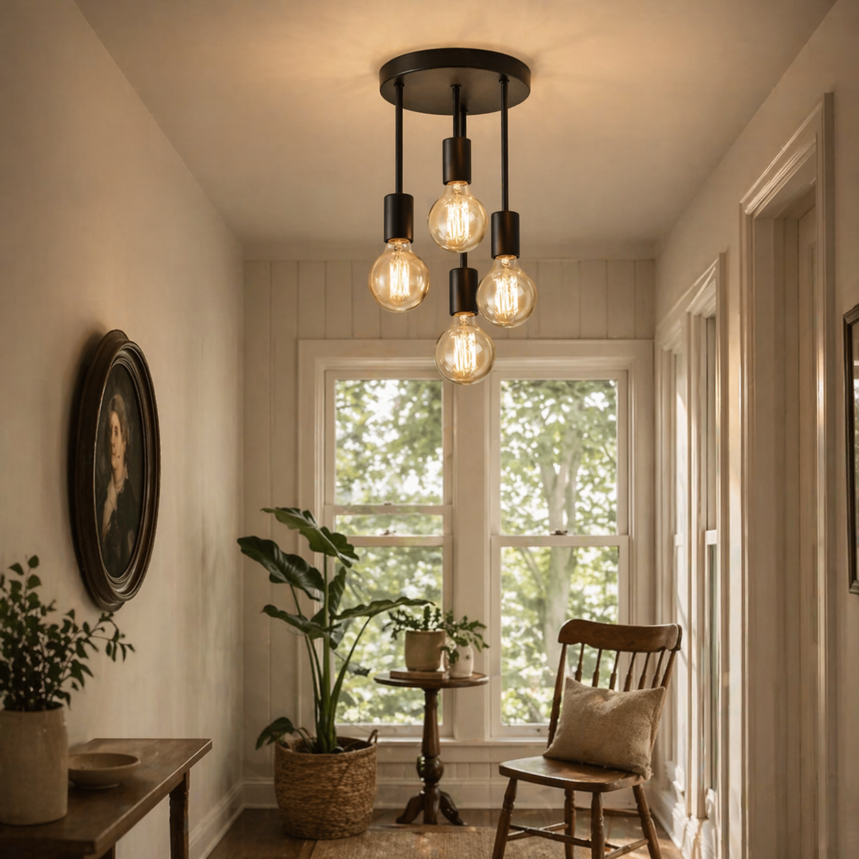 Modern Black 4-Light Ceiling Light – Industrial E27 Fixture