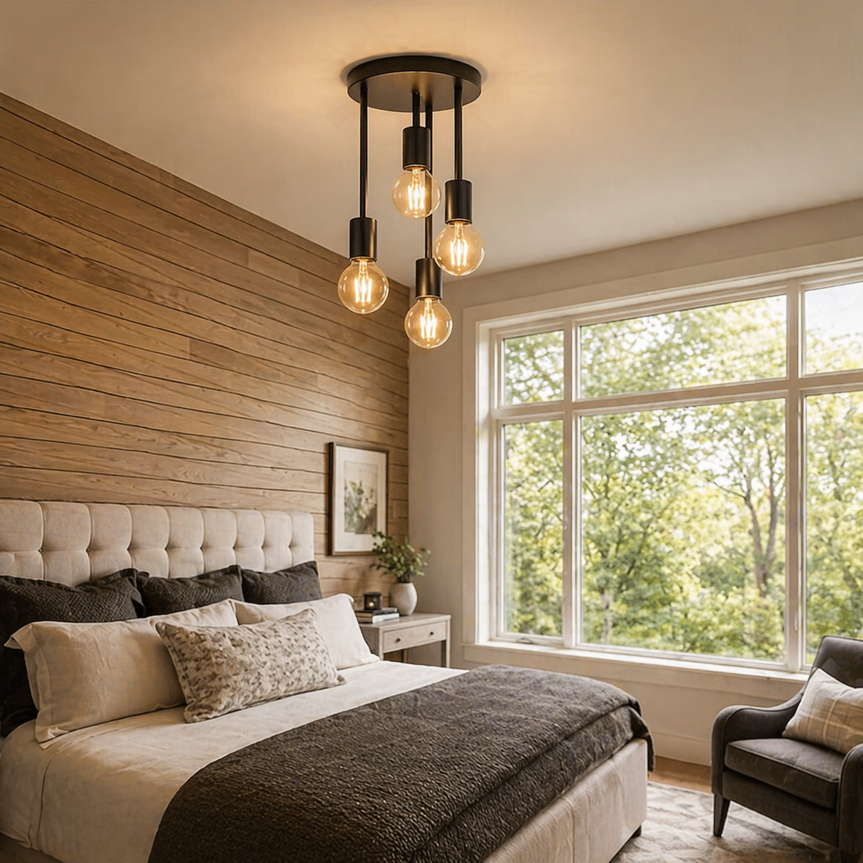 Modern Black 4-Light Ceiling Light – Industrial E27 Fixture