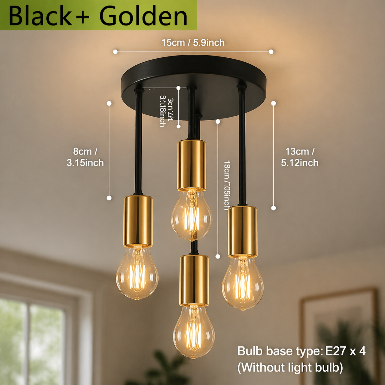 Modern Black 4-Light Ceiling Light
