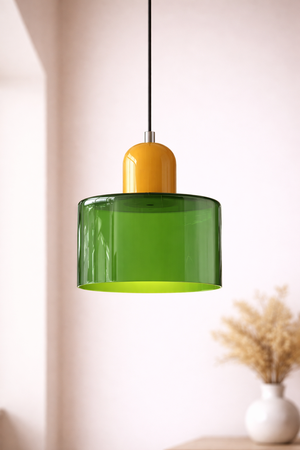 Glass Pendant Ceiling Light – Modern Hanging Fixture – Colour Accent Lighting