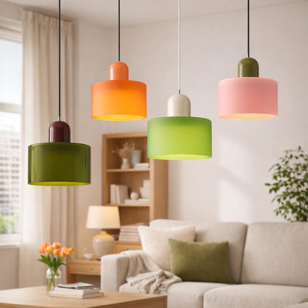 Glass Pendant Ceiling Light – Modern Hanging Fixture – Colour Accent Lighting