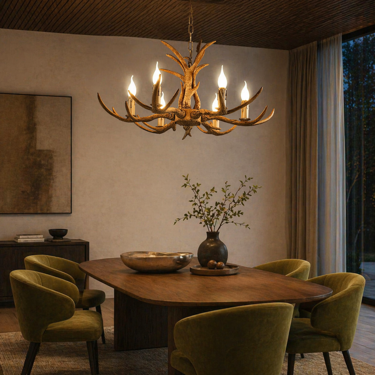 Rustic Antler Chandelier – 6 Light Ceiling Fixture – Dining Room Lighting