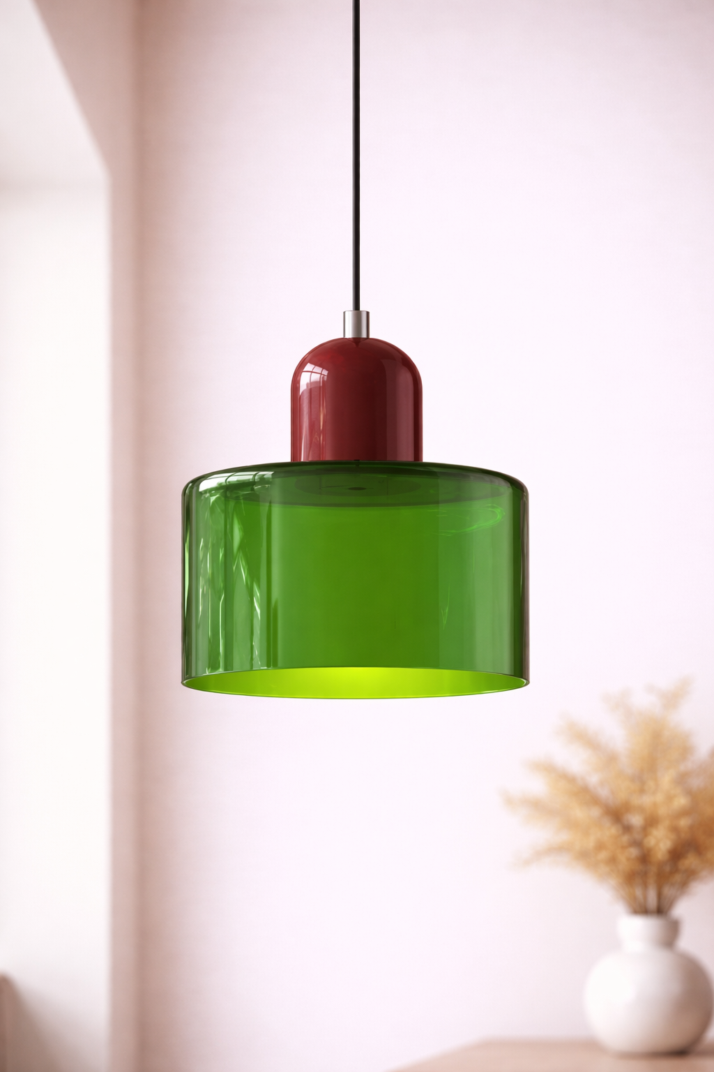 Glass Pendant Ceiling Light – Modern Hanging Fixture – Colour Accent Lighting