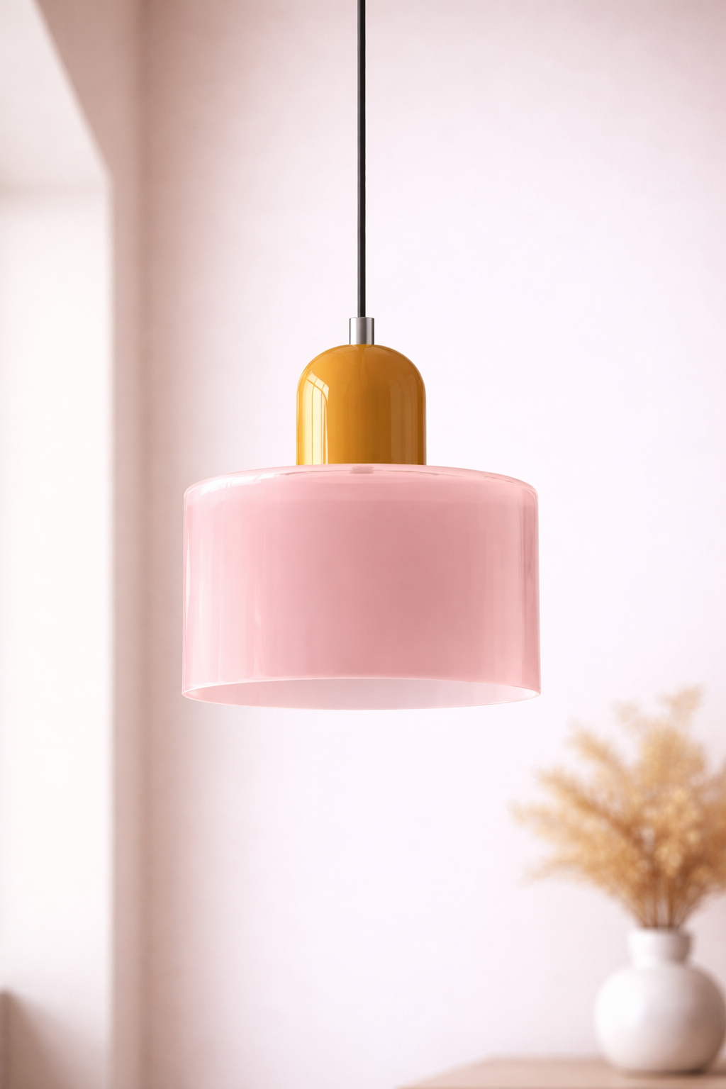 Glass Pendant Ceiling Light – Modern Hanging Fixture – Colour Accent Lighting