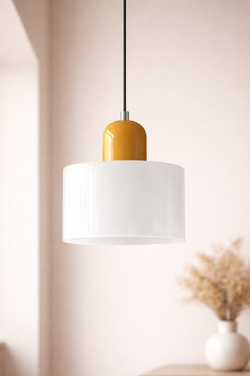 Glass Pendant Ceiling Light – Modern Hanging Fixture – Colour Accent Lighting