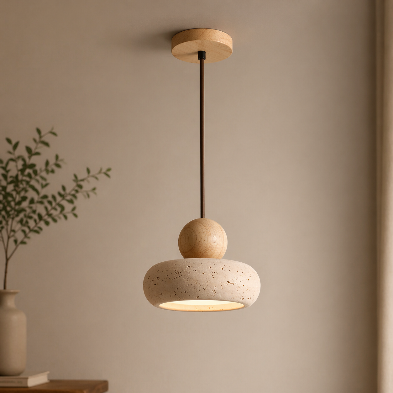 Stone Pendant Ceiling Light – Modern Hanging Fixture – Bedroom Ambient Lighting