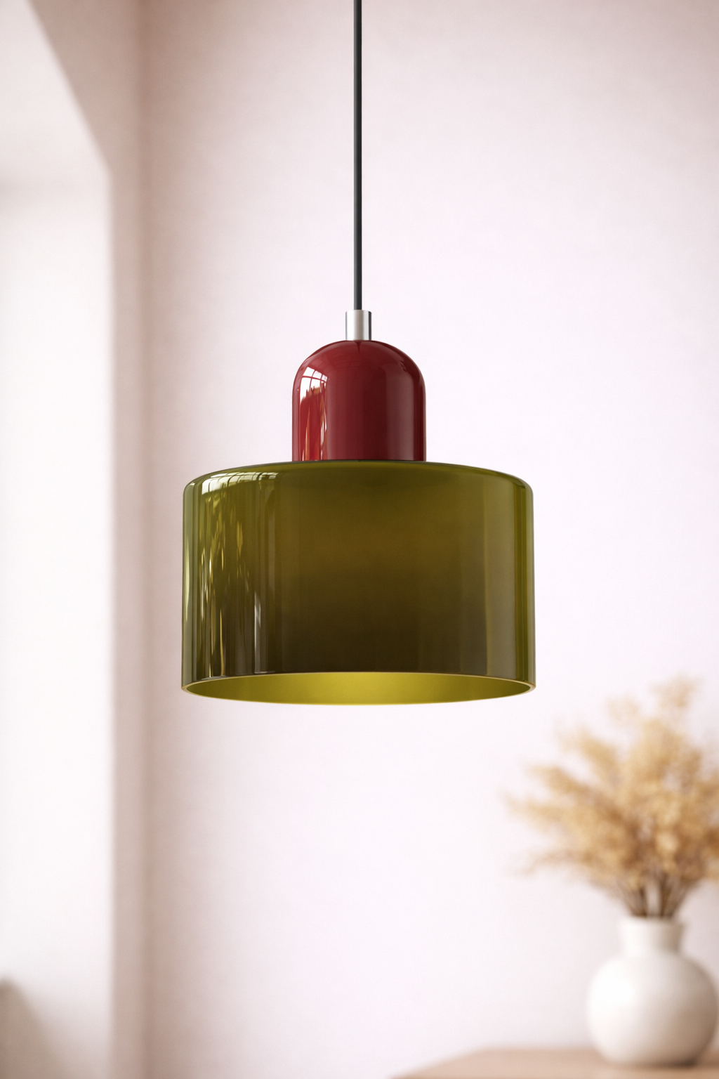 Glass Pendant Ceiling Light – Modern Hanging Fixture – Colour Accent Lighting
