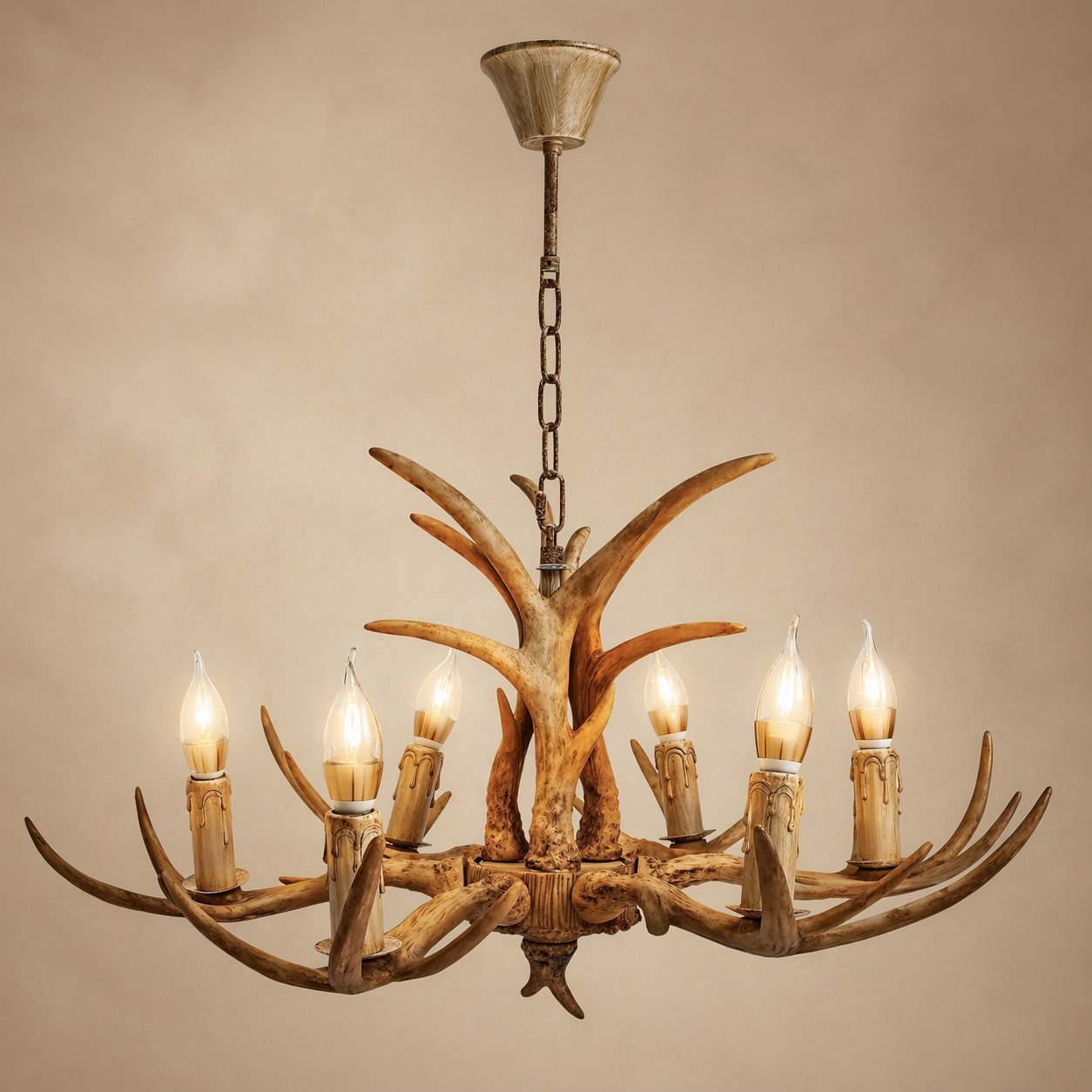 Rustic Antler Chandelier – 6 Light Ceiling Fixture – Dining Room Lighting
