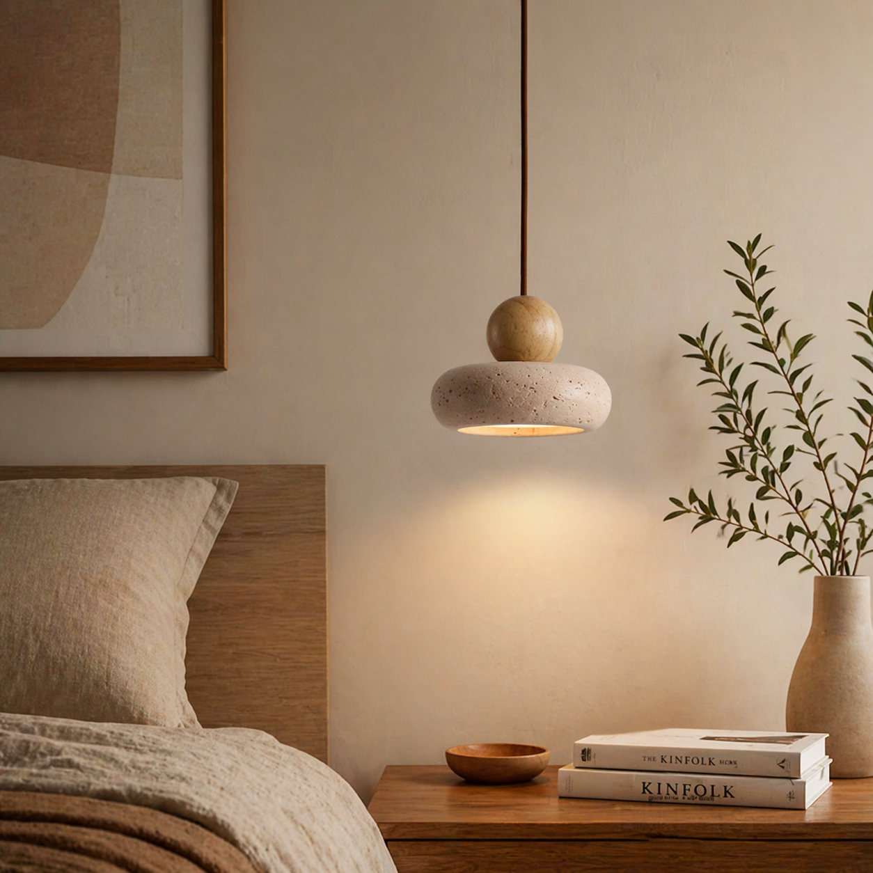 Stone Pendant Ceiling Light – Modern Hanging Fixture – Bedroom Ambient Lighting