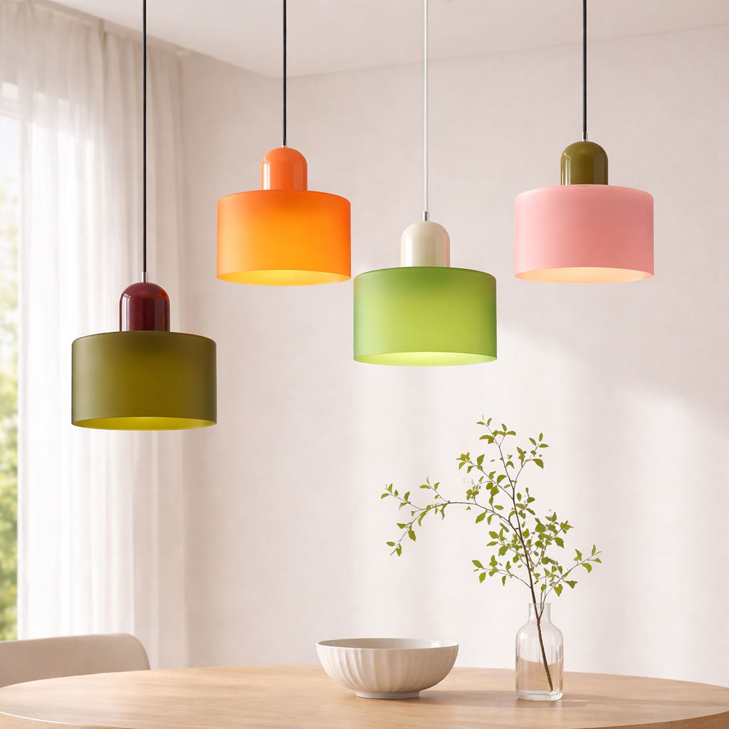 Glass Pendant Ceiling Light – Modern Hanging Fixture – Colour Accent Lighting