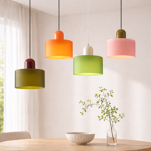 Glass Pendant Ceiling Light – Modern Hanging Fixture – Colour Accent Lighting