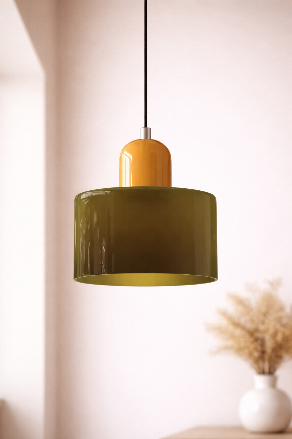 Glass Pendant Ceiling Light – Modern Hanging Fixture – Colour Accent Lighting