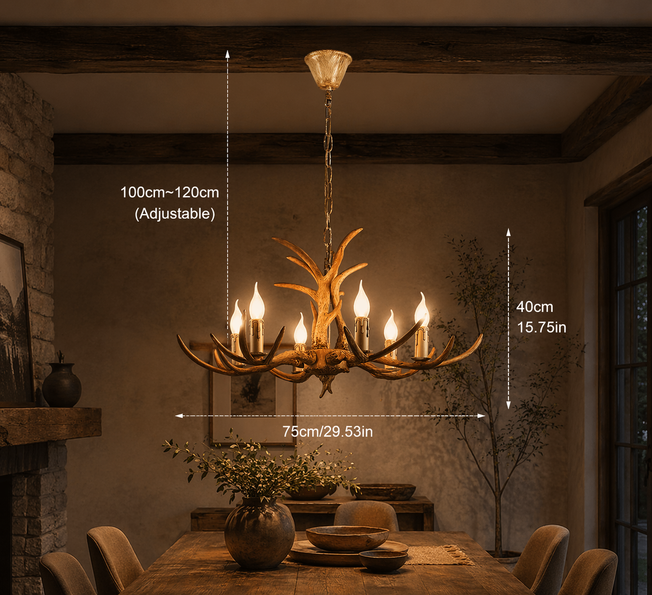 Rustic Antler Chandelier – 6 Light Ceiling Fixture – Dining Room Lighting